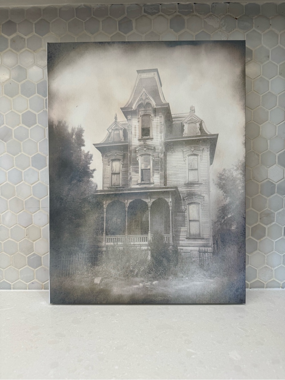 Ashland Gray Victorian Haunted House Halloween Wall Art